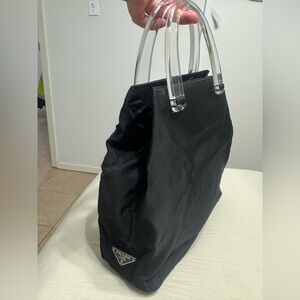 Prada Black Nylon Tote with Clear Lucite Handles